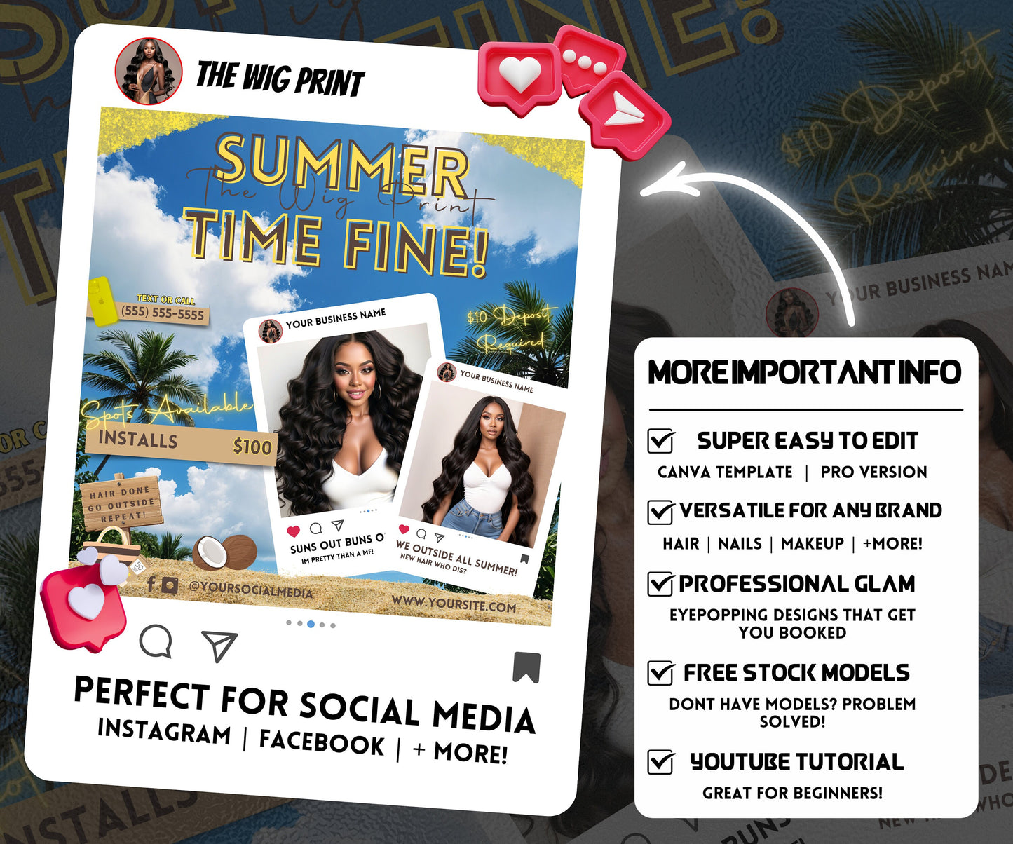 Summer Hair Books Open | 1 Booking Flyer | Yellow | DIY | CANVA | Summer Break | Summer Special | Summer Appointments | June July August