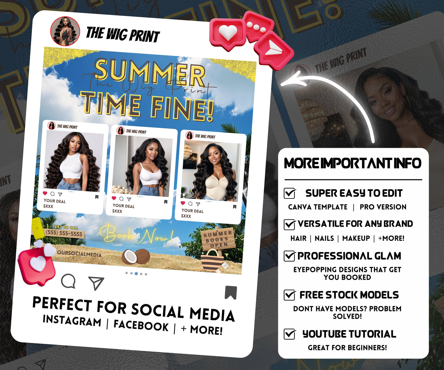 Summer Hair Sale | 1 Booking Flyer | Yellow | DIY | CANVA | Summer Break | Summer Special | Summer Appointments | June July August