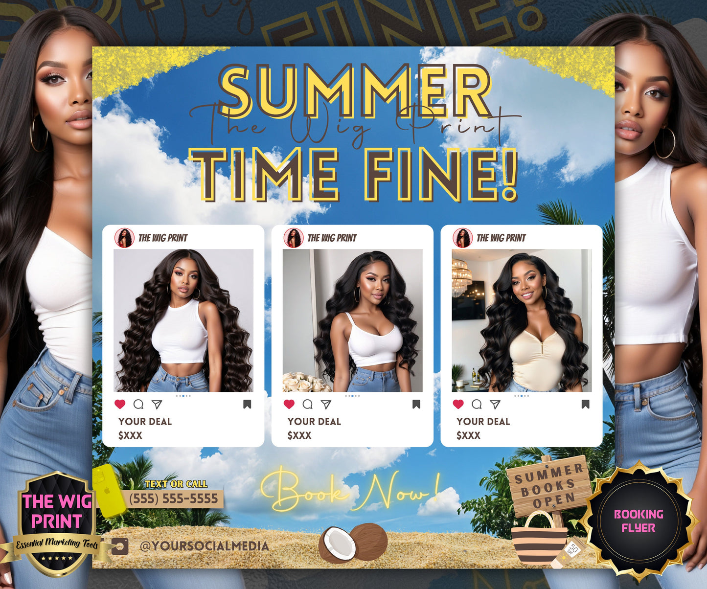 Summer Hair Sale | 1 Booking Flyer | Yellow | DIY | CANVA | Summer Break | Summer Special | Summer Appointments | June July August