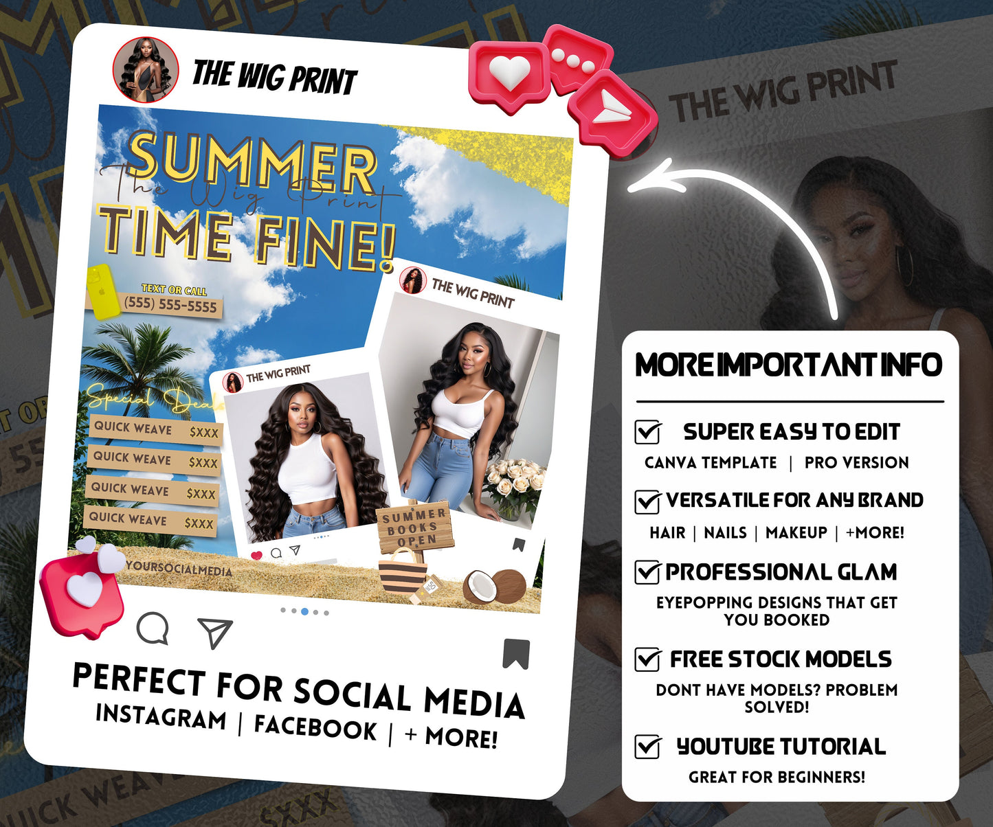 Summer Hair Deals | 1 Booking Flyer | Yellow | DIY | CANVA | Summer Break | Summer Special | Summer Appointments | June July August