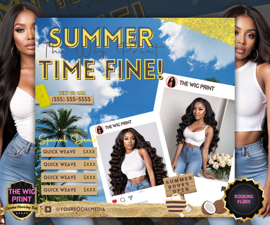 Summer Hair Deals | 1 Booking Flyer | Yellow | DIY | CANVA | Summer Break | Summer Special | Summer Appointments | June July August