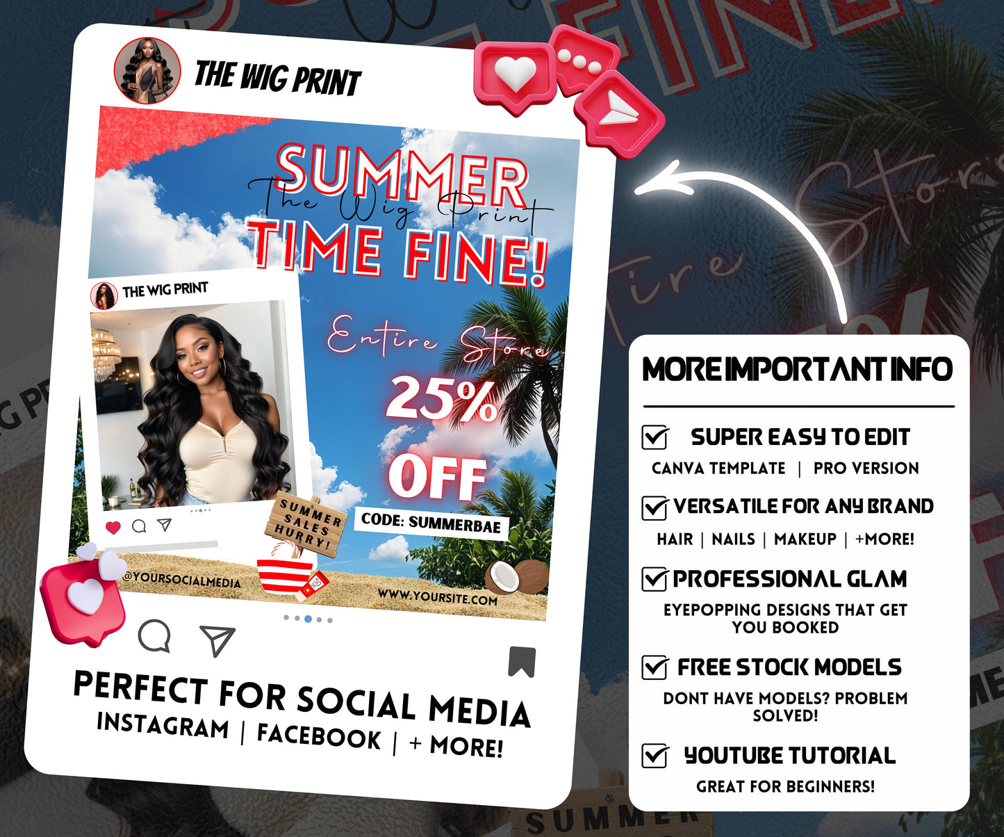 Summer Hair Sale | 1 Booking Flyer | Red Theme | DIY | CANVA | Summer Break | Summer Special | Summer Appointments | June July August