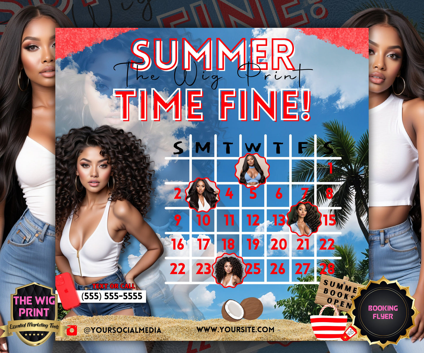 Summer Hair Books Open | 1 Booking Flyer | Red Theme | DIY | CANVA | Summer Break | Summer Special | Summer Appointments | June July August