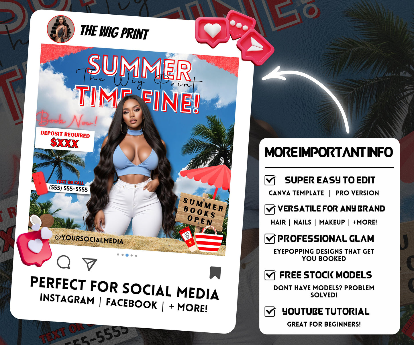 Summer Hair Book Now | 1 Booking Flyer | Red Theme | DIY | CANVA | Summer Break | Summer Special | Summer Appointments | June July August