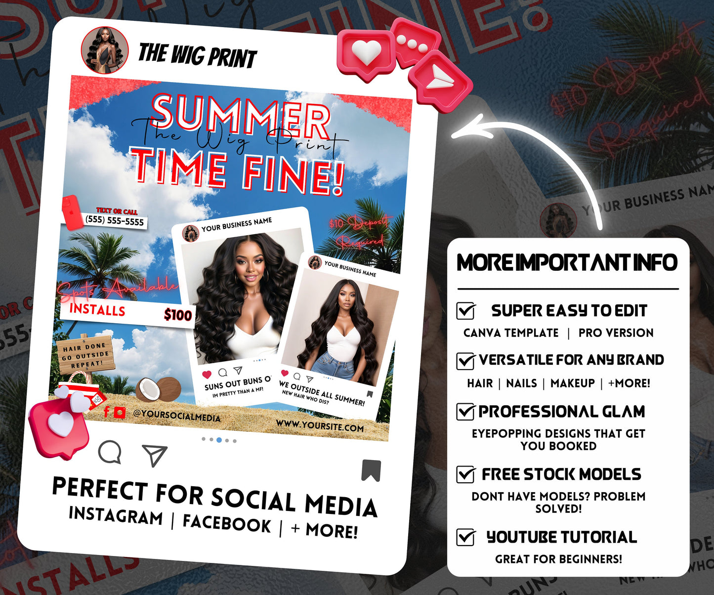 Summer Hair Books Open | 1 Booking Flyer | Red Theme | DIY | CANVA | Summer Break | Summer Special | Summer Appointments | June July August