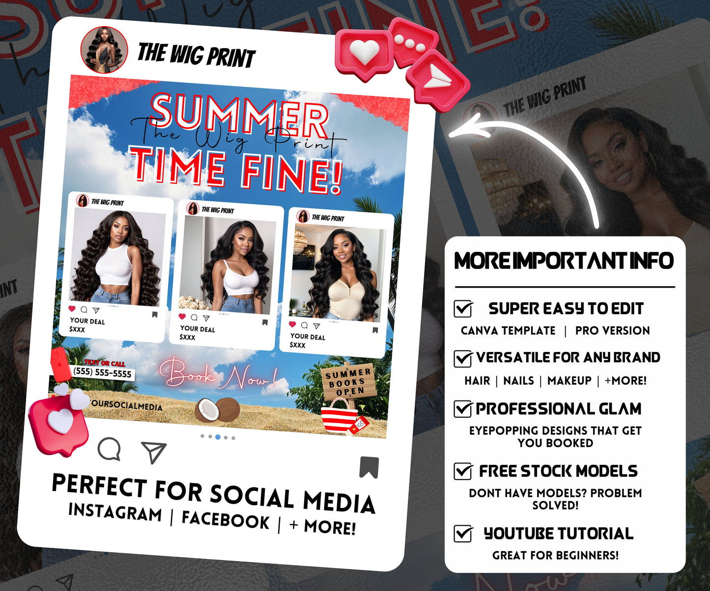 Summer Hair Sale | 1 Booking Flyer | Red Theme | DIY | CANVA | Summer Break | Summer Special | Summer Appointments | June July August