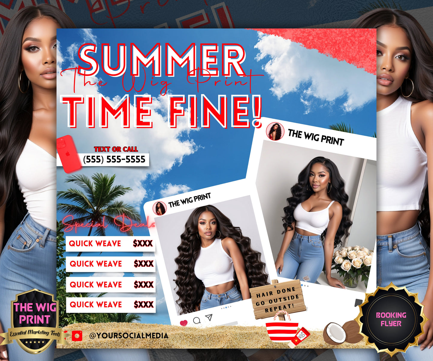 Summer Hair Deals | 1 Booking Flyer | Red Theme | DIY | CANVA | Summer Break | Summer Special | Summer Appointments | June July August