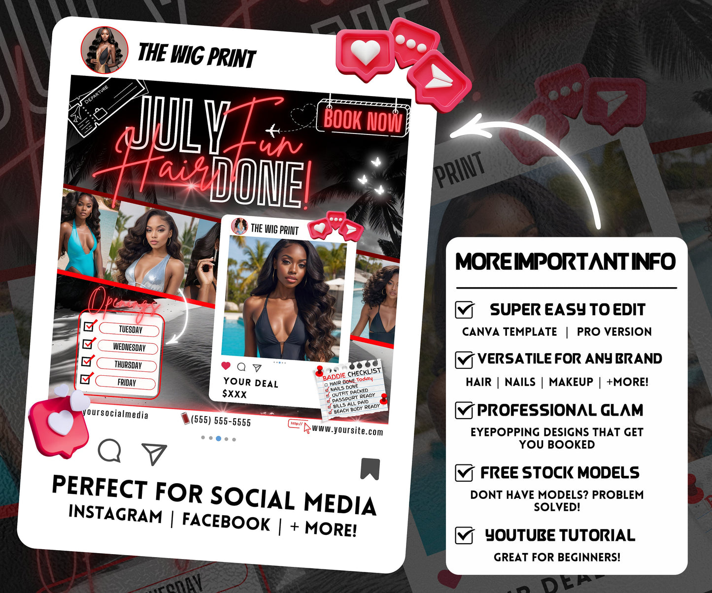 July Fun Hair Done | July Deals | DIY | CANVA | Summer Break | July Special | July Appointments | July Flyer | July Bookings