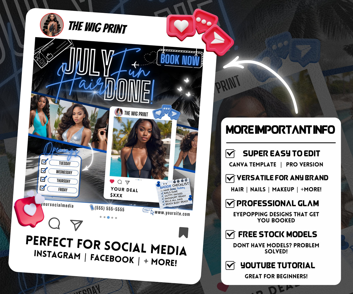 July Fun Hair Done | July Deals | DIY | CANVA | Summer Break | July Special | July Appointments | July Flyer | July Bookings