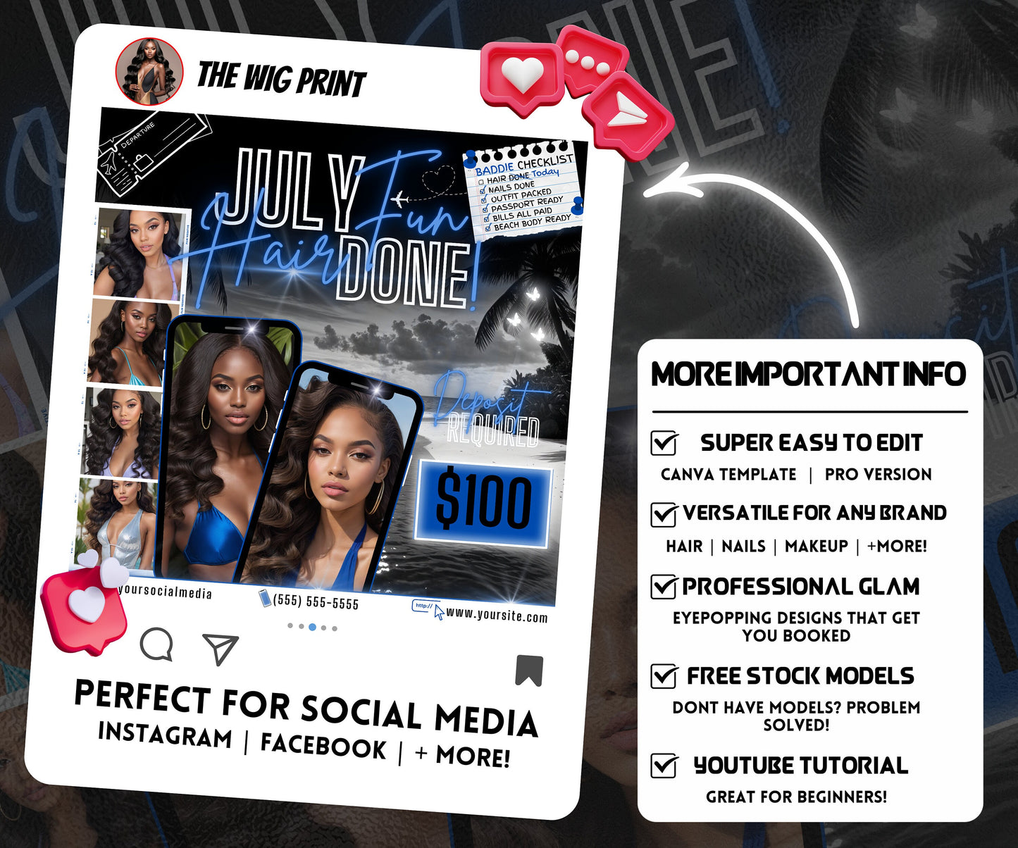 July Fun Hair Done | July Deals | DIY | CANVA | Summer Break | July Special | July Appointments | July Flyer | July Bookings