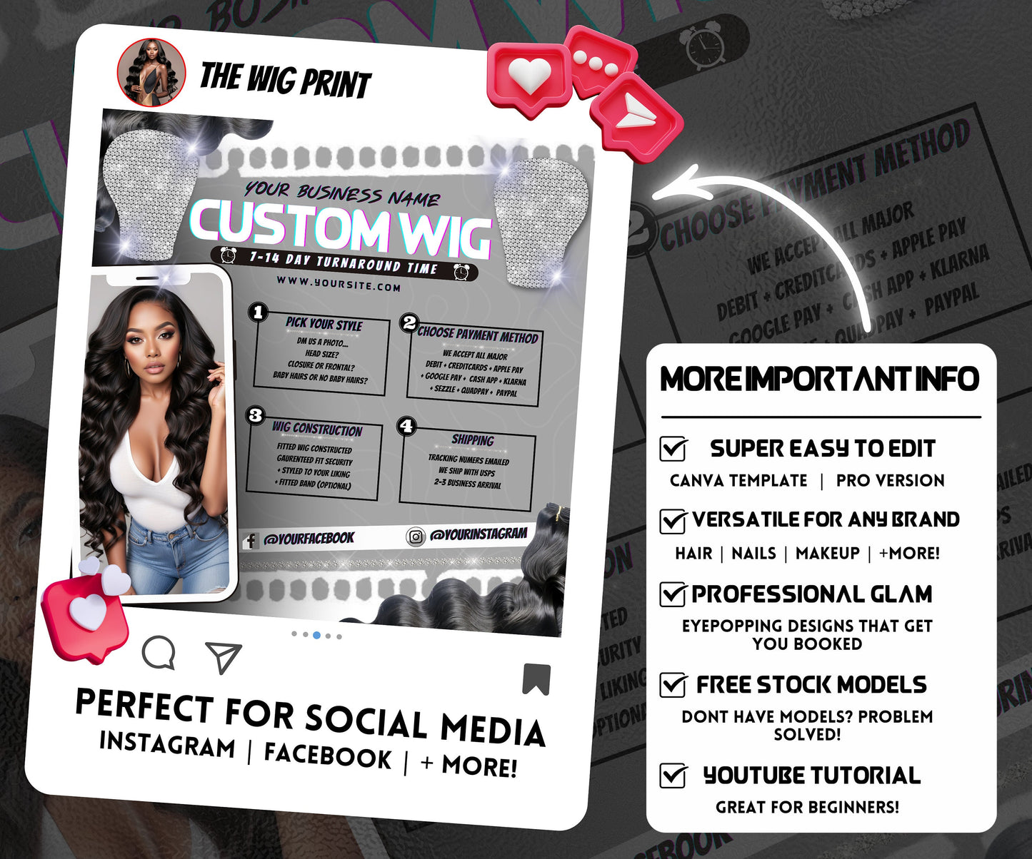 Custom Wig Flyer | Wig Specials | Wig Booking Flyers | DIY | CANVA | Wig Flyers | Wig Deals | Wig Appointments | Wigs on Hand