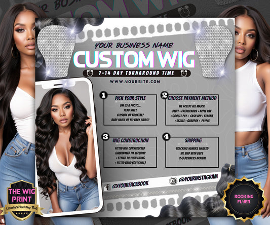 Custom Wig Flyer | Wig Specials | Wig Booking Flyers | DIY | CANVA | Wig Flyers | Wig Deals | Wig Appointments | Wigs on Hand