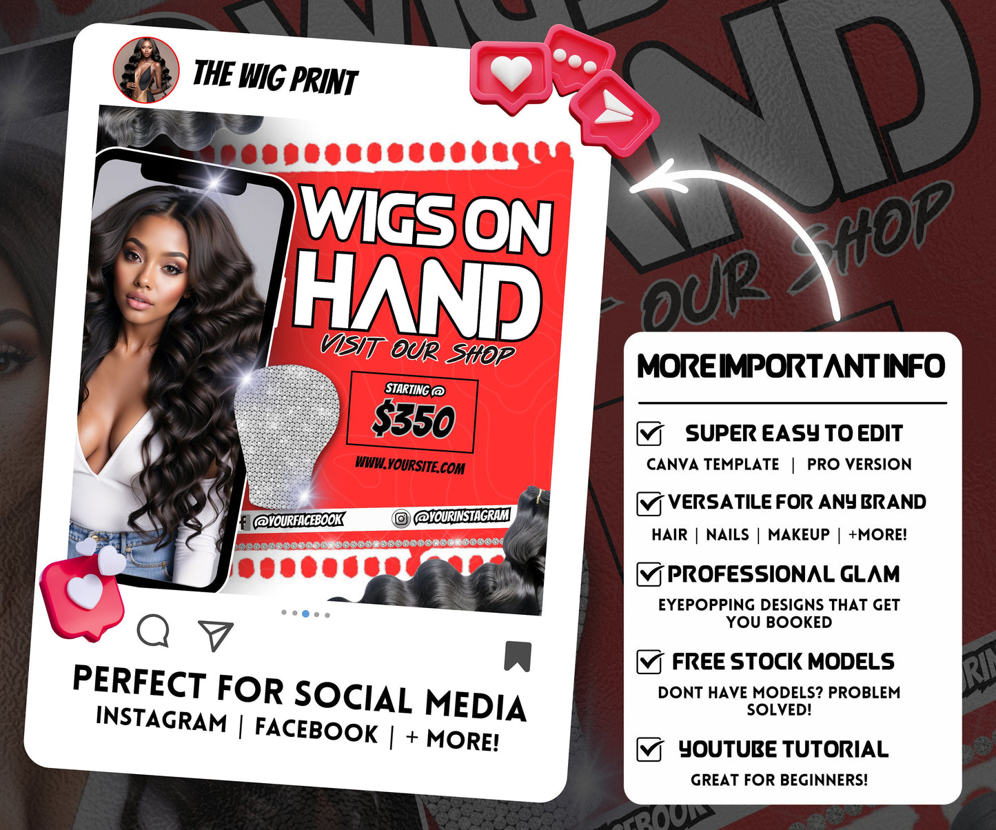 Wigs On Hand Flyer | Wig Specials | Wig Booking Flyers | DIY | CANVA | Wig Flyers | Wig Deals | Wig Appointments | Wigs on Hand | Custom Wig