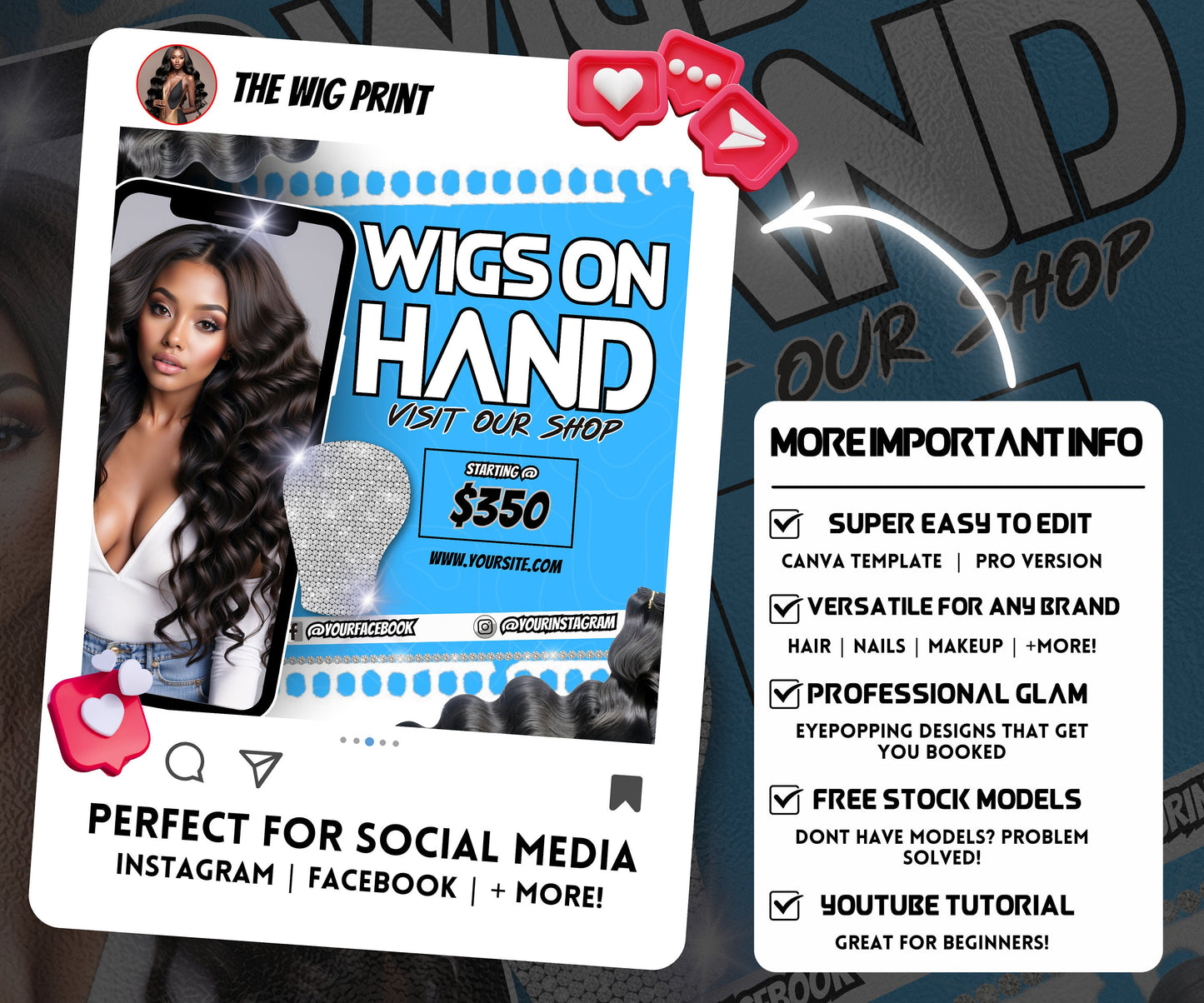 Wigs On Hand Flyer | Wig Specials | Wig Booking Flyers | DIY | CANVA | Wig Flyers | Wig Deals | Wig Appointments | Wigs on Hand | Custom Wig