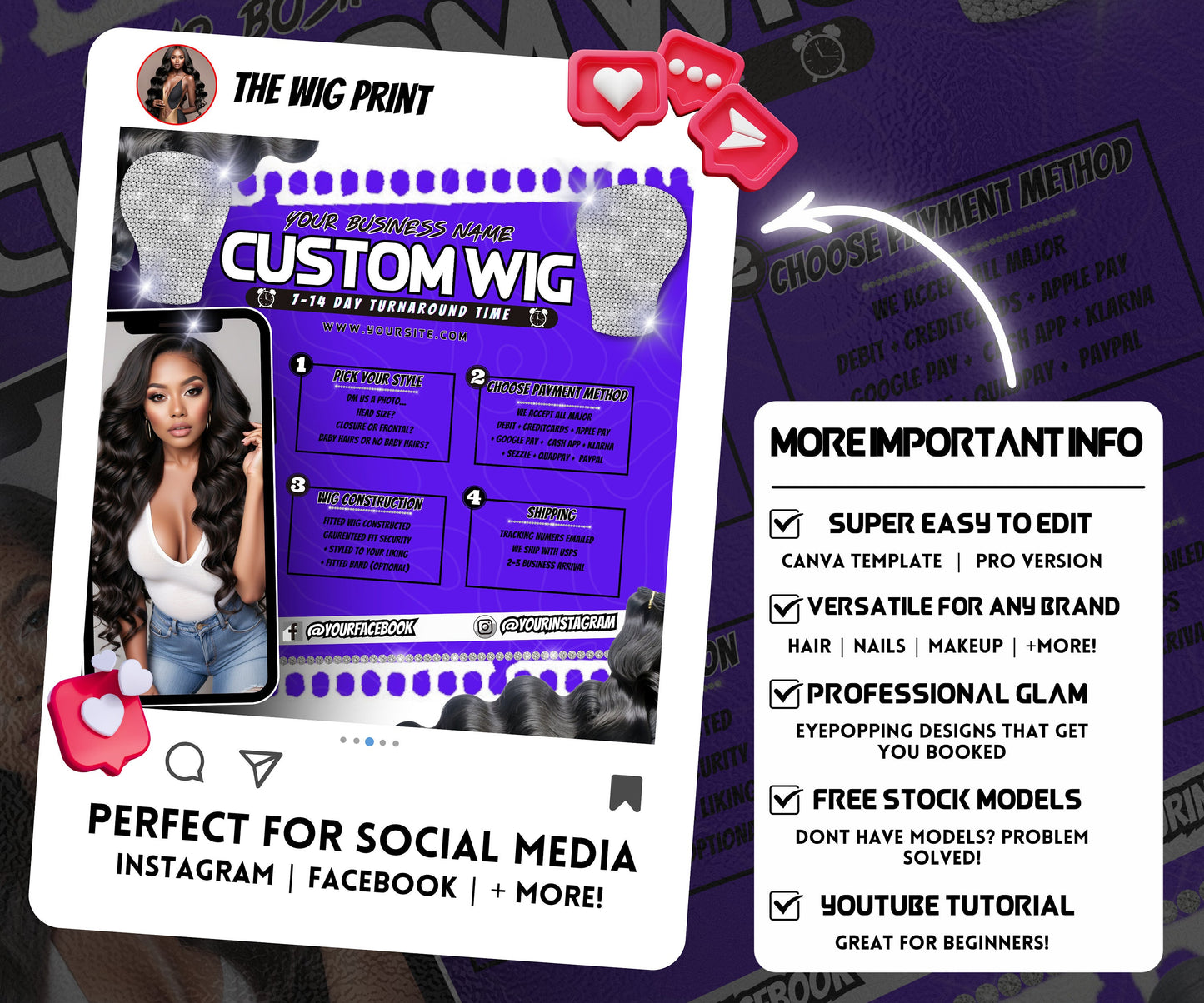 Custom Wig Flyer | Wig Specials | Wig Booking Flyers | DIY | CANVA | Wig Flyers | Wig Deals | Wig Appointments | Wigs on Hand