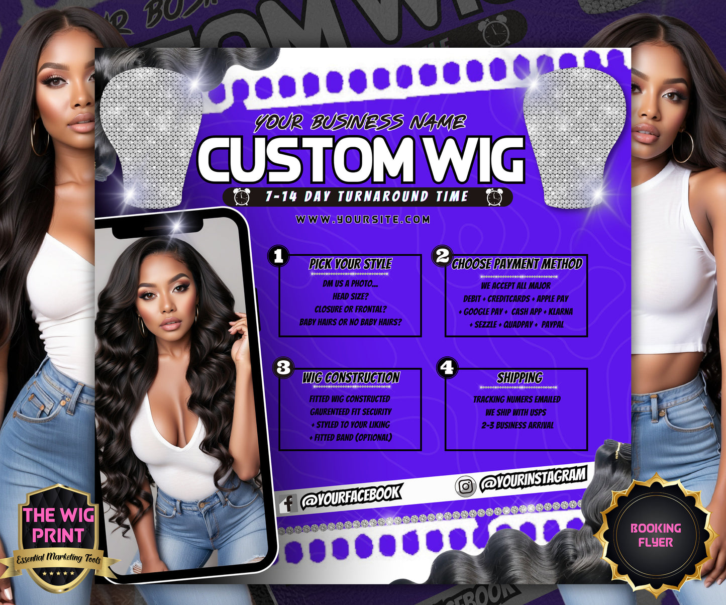 Custom Wig Flyer | Wig Specials | Wig Booking Flyers | DIY | CANVA | Wig Flyers | Wig Deals | Wig Appointments | Wigs on Hand