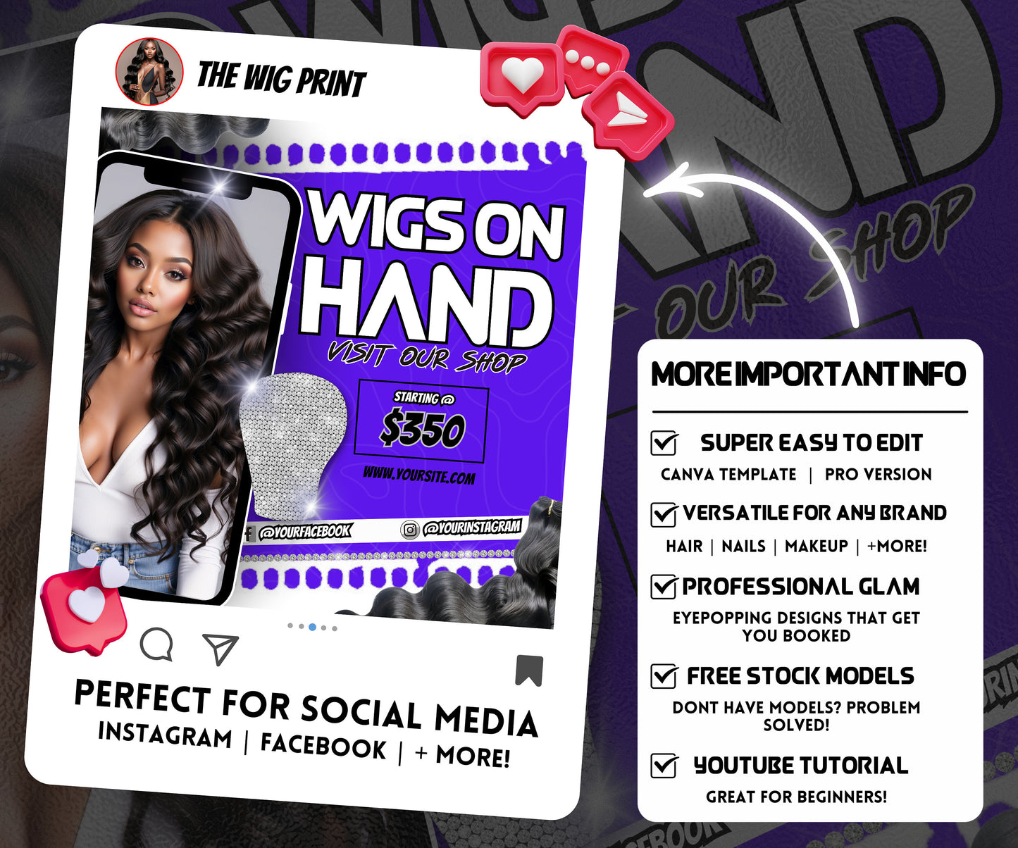 Wigs On Hand Flyer | Wig Specials | Wig Booking Flyers | DIY | CANVA | Wig Flyers | Wig Deals | Wig Appointments | Wigs on Hand | Custom Wig