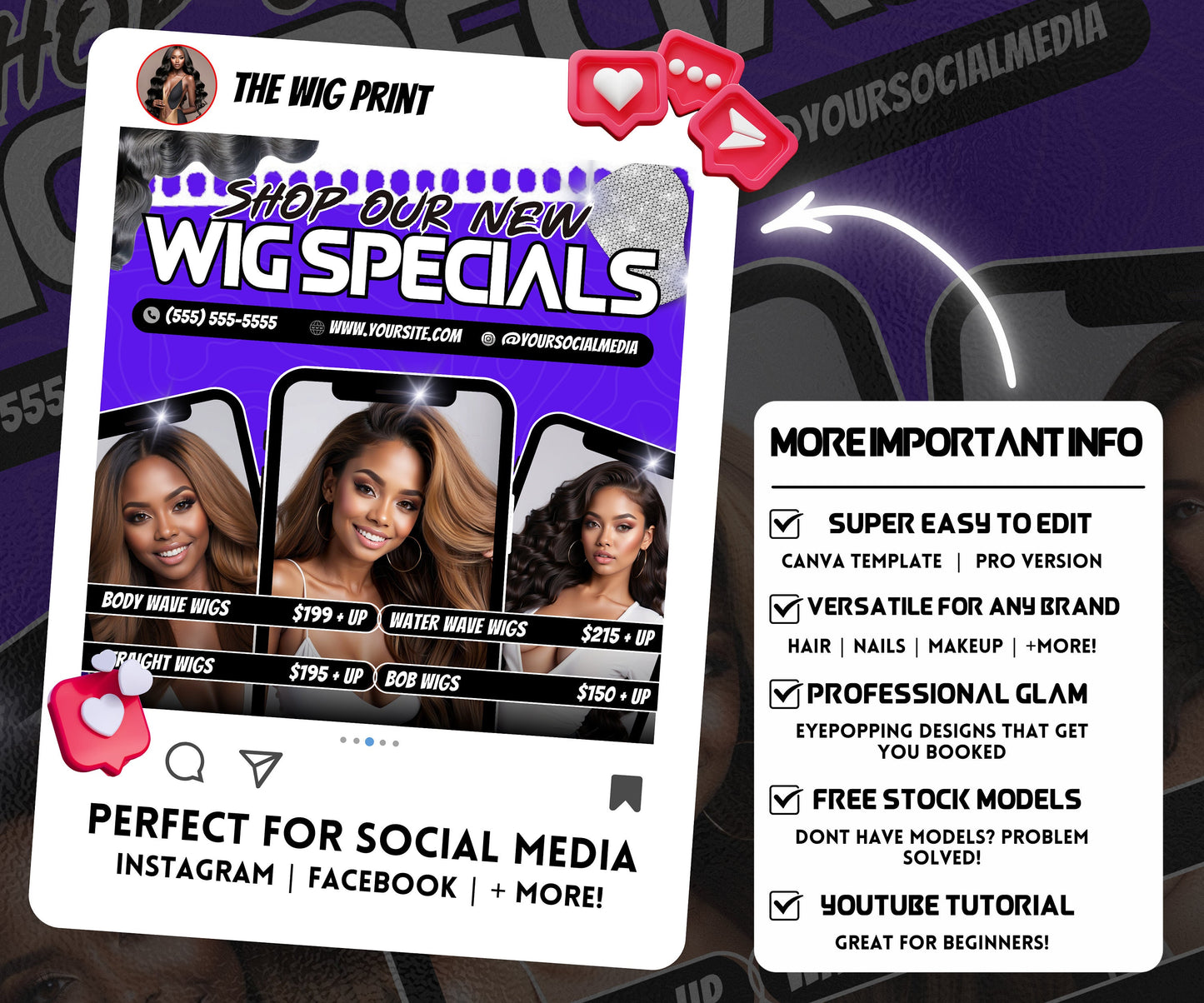 Wig Specials Flyer | Wig Specials | Wig Booking Flyers | DIY | CANVA | Wig Flyers | Wig Deals | Wig Appointments | Wigs on Hand | Custom Wig