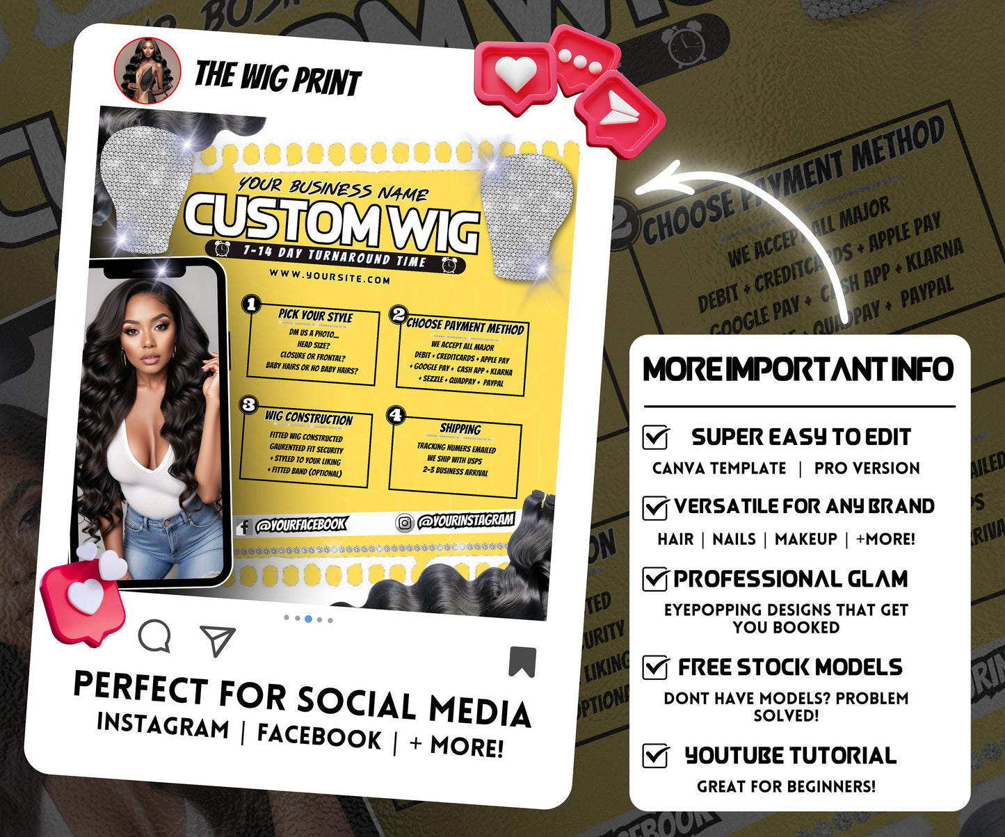 Custom Wig Flyer | Wig Specials | Wig Booking Flyers | DIY | CANVA | Wig Flyers | Wig Deals | Wig Appointments | Wigs on Hand