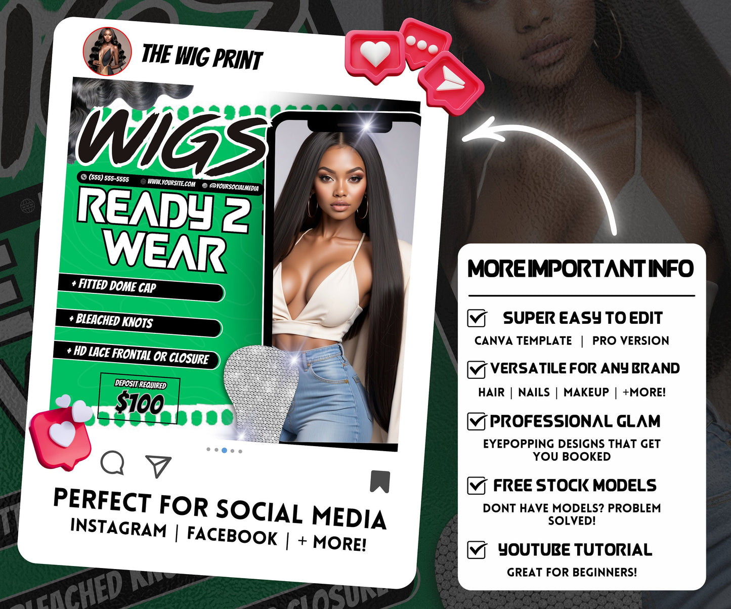 Custom Wig Flyer | Wig Specials | Wig Booking Flyers | DIY | CANVA | Wig Flyers | Wig Deals | Wig Appointments | Wigs on Hand