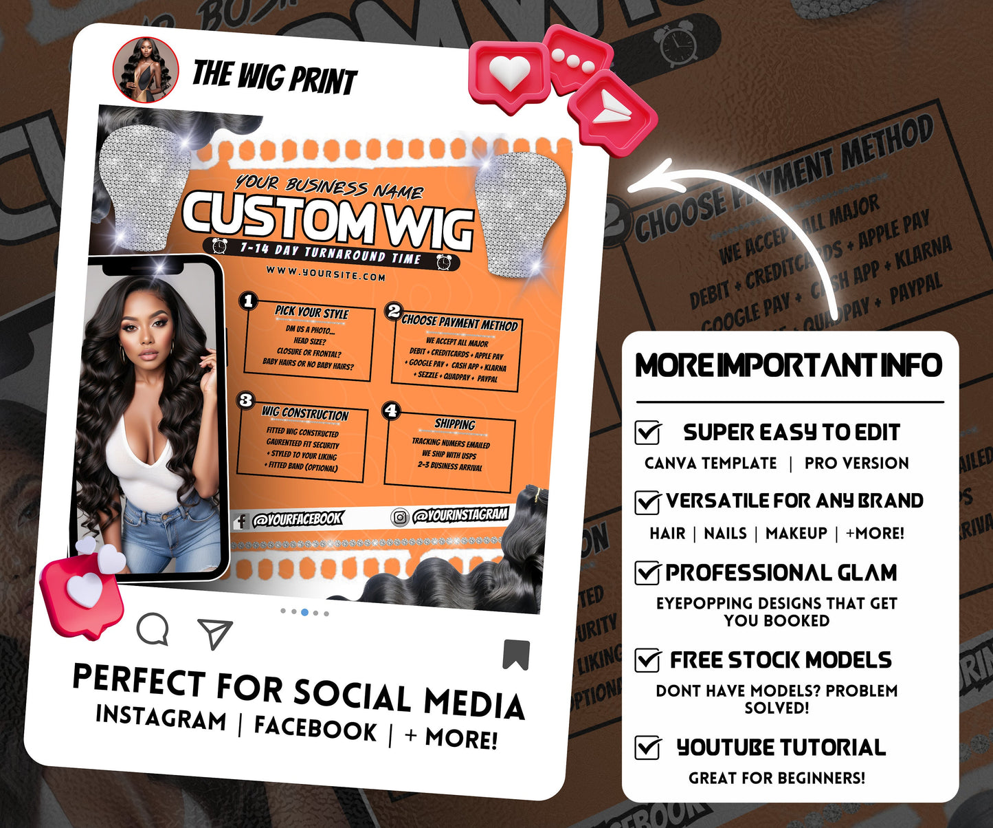 Custom Wig Flyer | Wig Specials | Wig Booking Flyers | DIY | CANVA | Wig Flyers | Wig Deals | Wig Appointments | Wigs on Hand