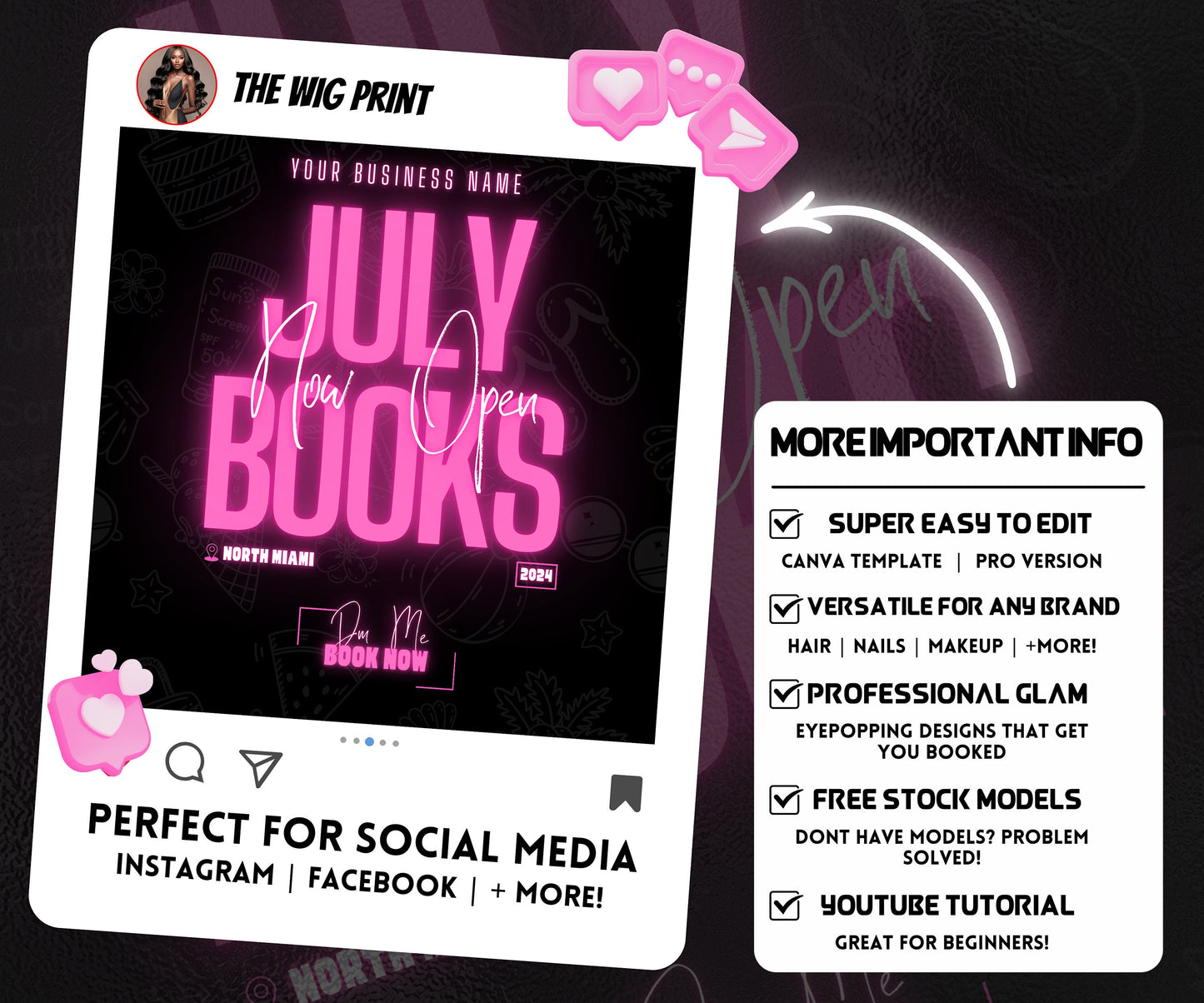 July Books Open | July Booking Flyer | Pink Theme | DIY | CANVA | Summer Break | July Special | July Appointments | June July August