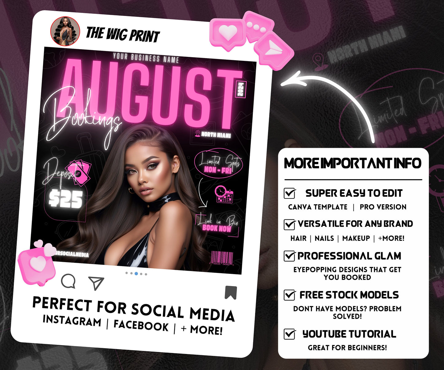 August Books Open | August Booking Flyer | Pink Theme | DIY | CANVA | Summer Break | August Special | August Appointments | June July August