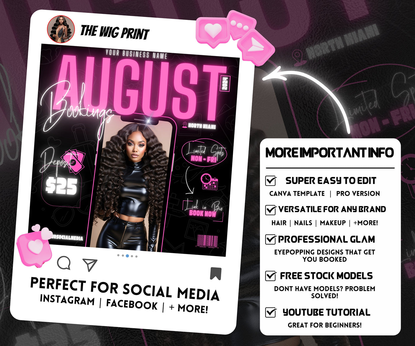 August Books Open | August Booking Flyer | Pink Theme | DIY | CANVA | Summer Break | August Special | August Appointments | June July August