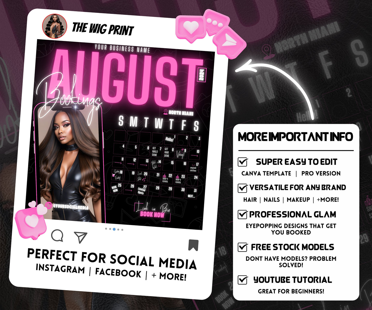 August Books Open | August Booking Flyer | Pink Theme | DIY | CANVA | Summer Break | August Special | August Appointments | June July August