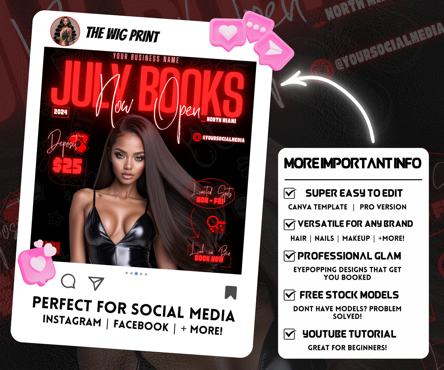 July Books Open | July Booking Flyer | Pink Theme | DIY | CANVA | Summer Break | July Special | July Appointments | June July August