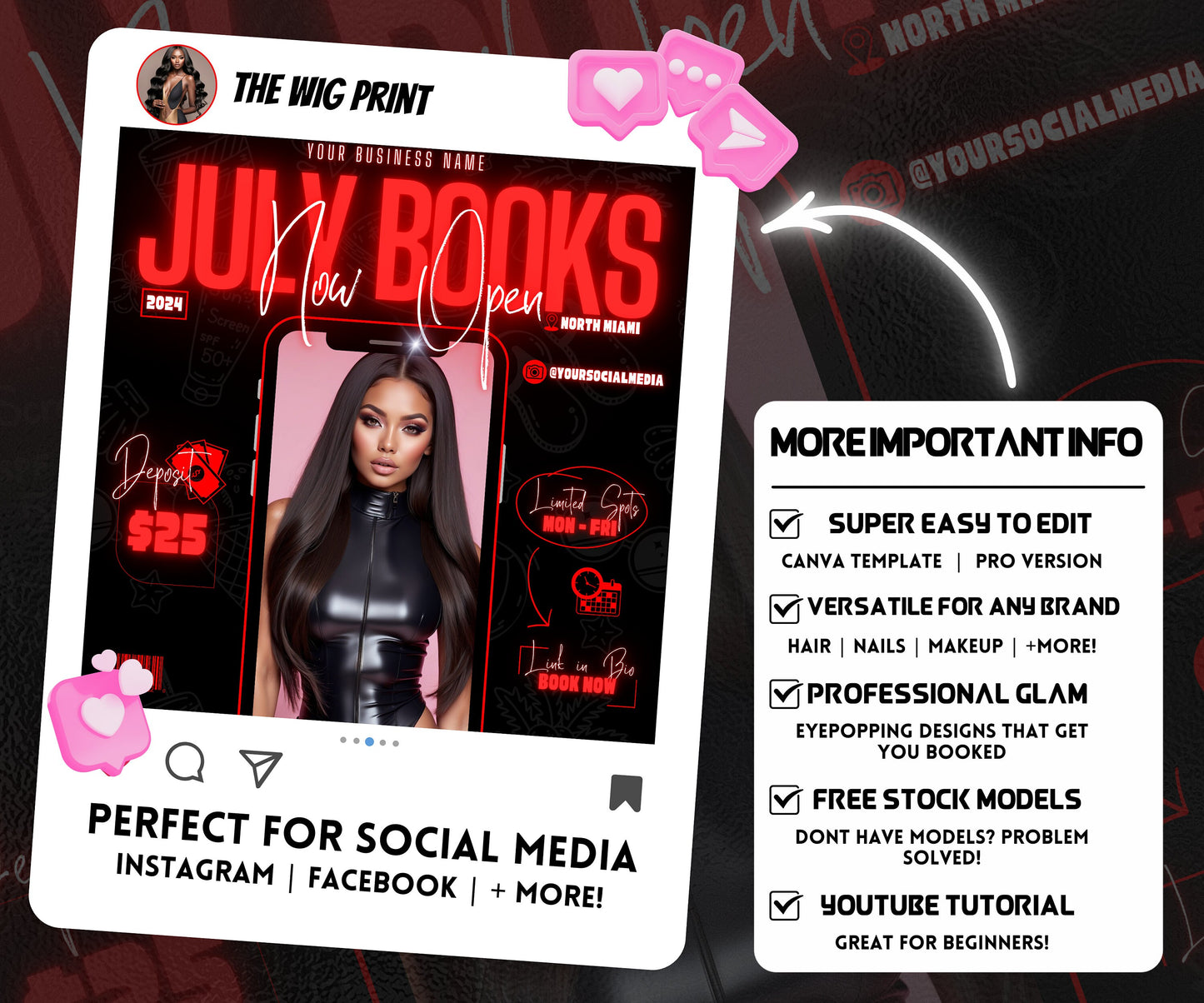 July Books Open | July Booking Flyer | Pink Theme | DIY | CANVA | Summer Break | July Special | July Appointments | June July August