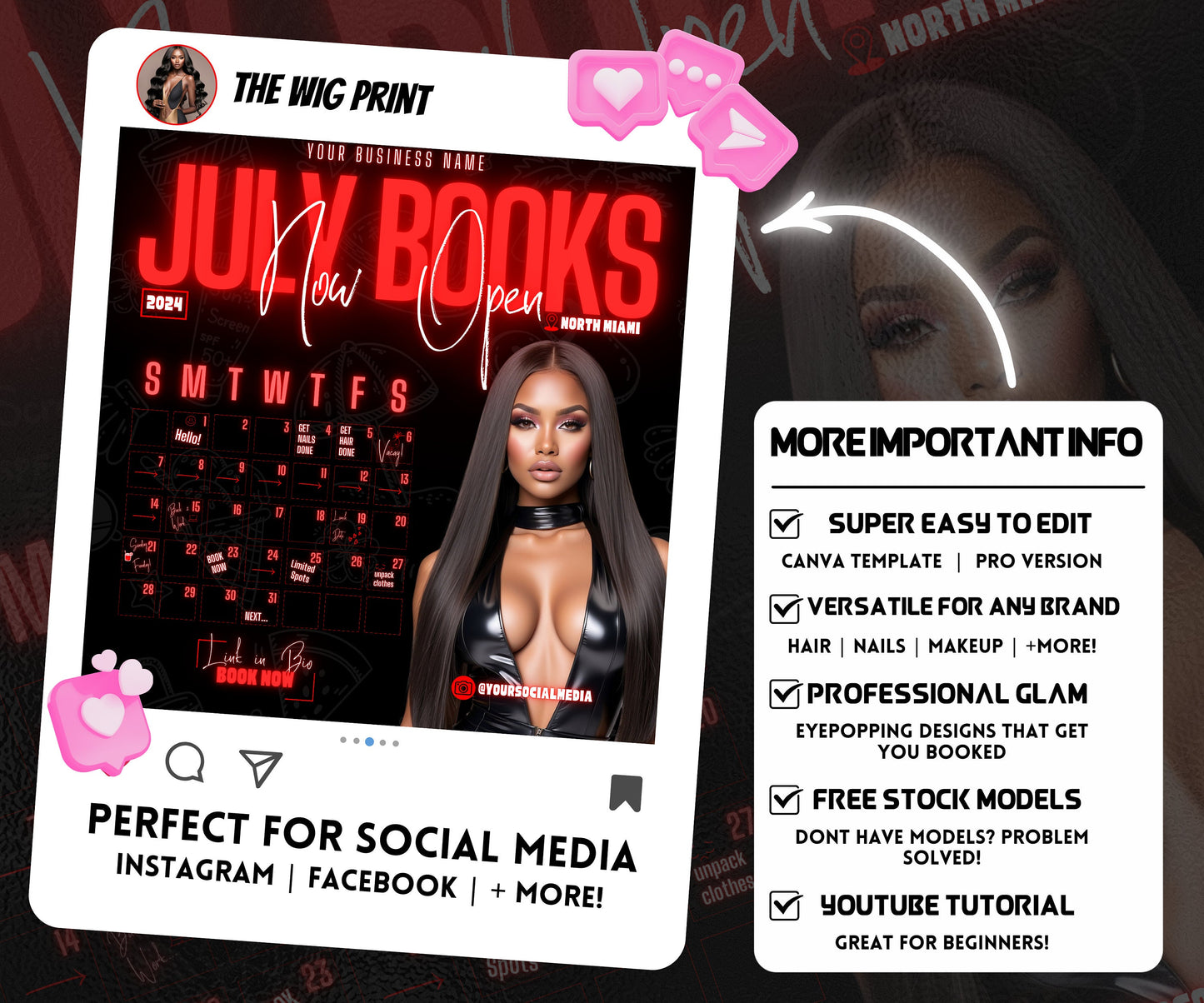 July Books Open | July Booking Flyer | Pink Theme | DIY | CANVA | Summer Break | July Special | July Appointments | June July August