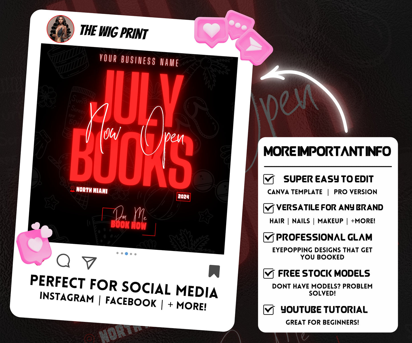 July Books Open | July Booking Flyer | Pink Theme | DIY | CANVA | Summer Break | July Special | July Appointments | June July August