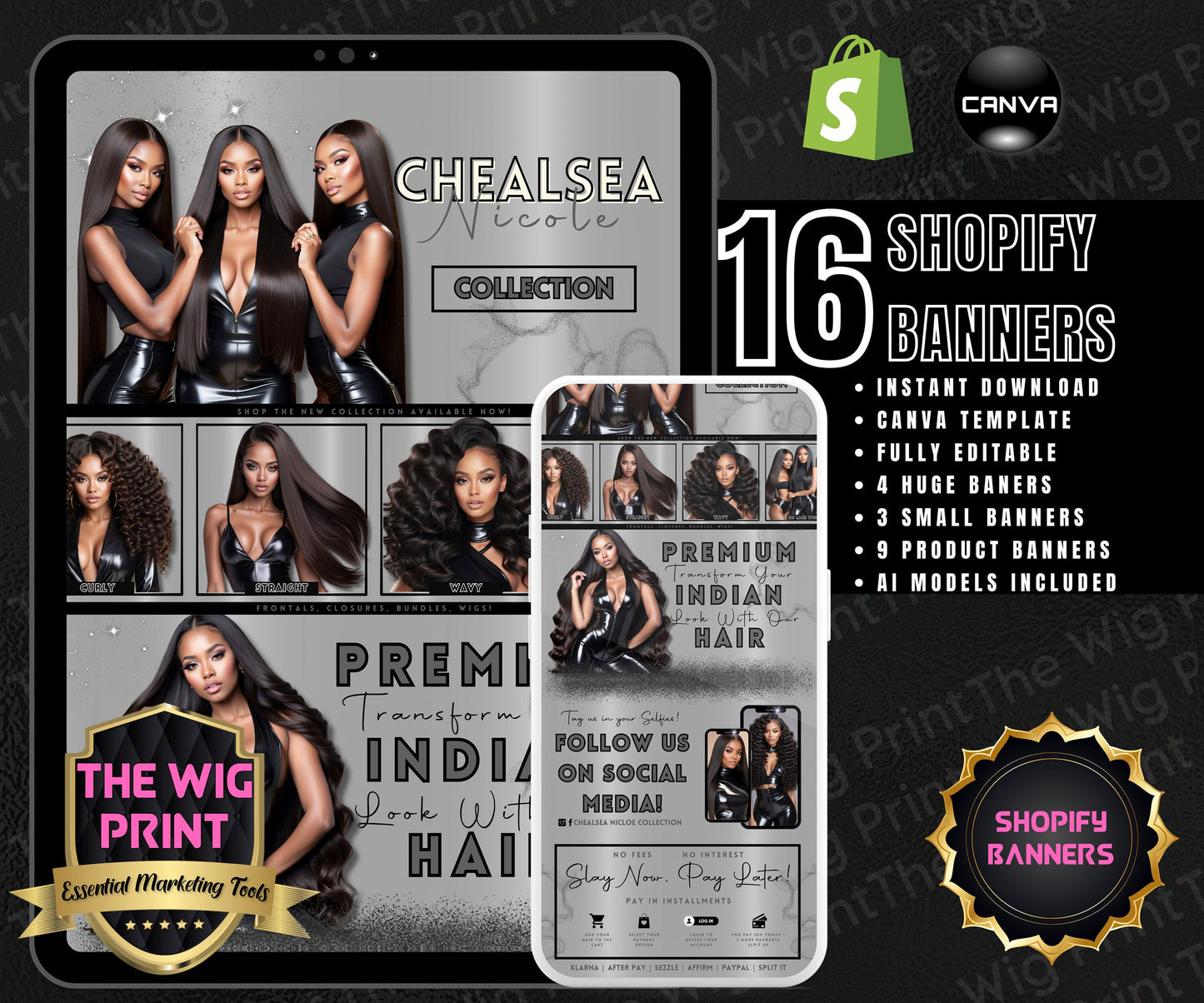 Luxury Indian Hair Website Design | Premade Shopify Website | Hair + Wig Banding Template | DIY | CANVA | Shopify Hair Theme