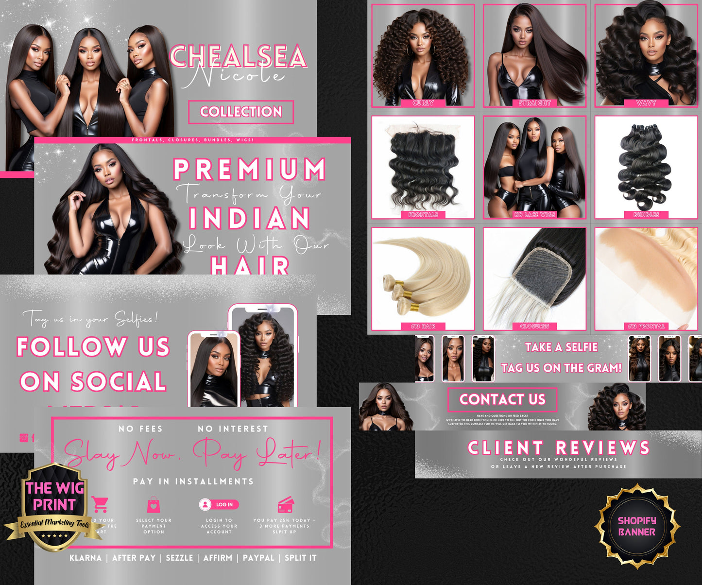 Luxury Indian Hair Website Design | Premade Shopify Website | Hair + Wig Banding Template | DIY | CANVA | Shopify Hair Theme