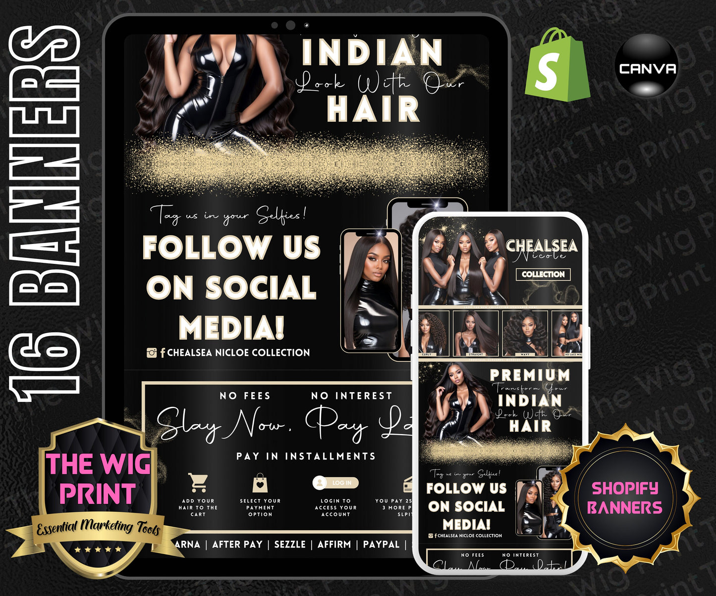 Luxury Indian Hair Website Design | Premade Shopify Website | Hair + Wig Banding Template | DIY | CANVA | Shopify Hair Theme