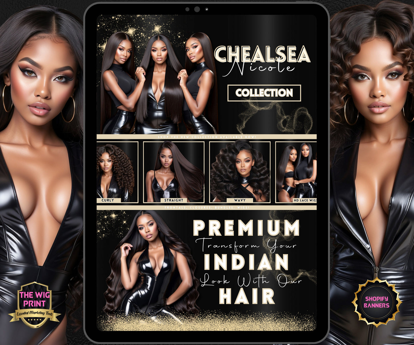 Luxury Indian Hair Website Design | Premade Shopify Website | Hair + Wig Banding Template | DIY | CANVA | Shopify Hair Theme