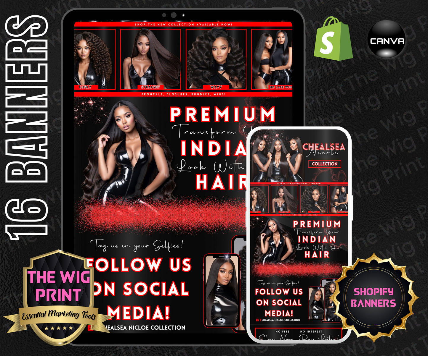 Luxury Indian Hair Website Design | Premade Shopify Website | Hair + Wig Banding Template | DIY | CANVA | Shopify Hair Theme