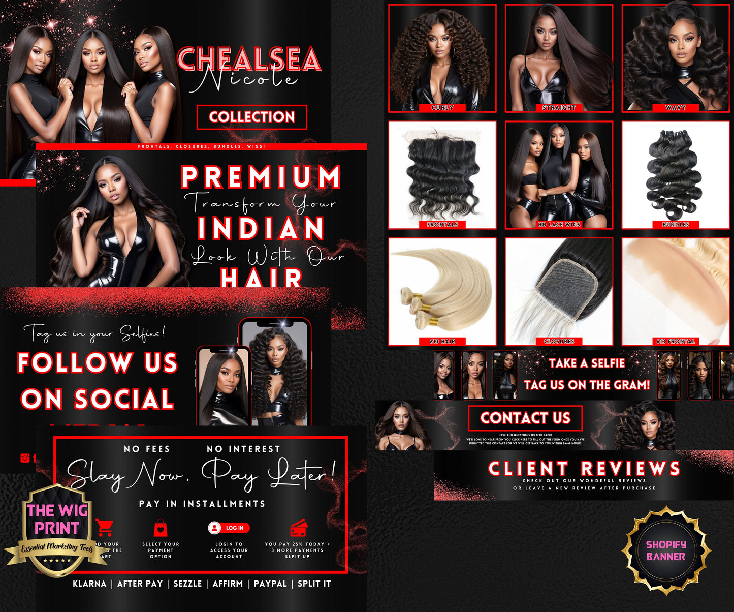 Luxury Indian Hair Website Design | Premade Shopify Website | Hair + Wig Banding Template | DIY | CANVA | Shopify Hair Theme