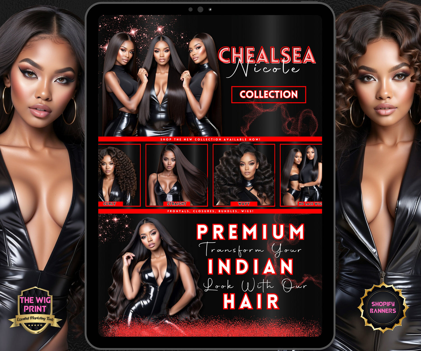 Luxury Indian Hair Website Design | Premade Shopify Website | Hair + Wig Banding Template | DIY | CANVA | Shopify Hair Theme