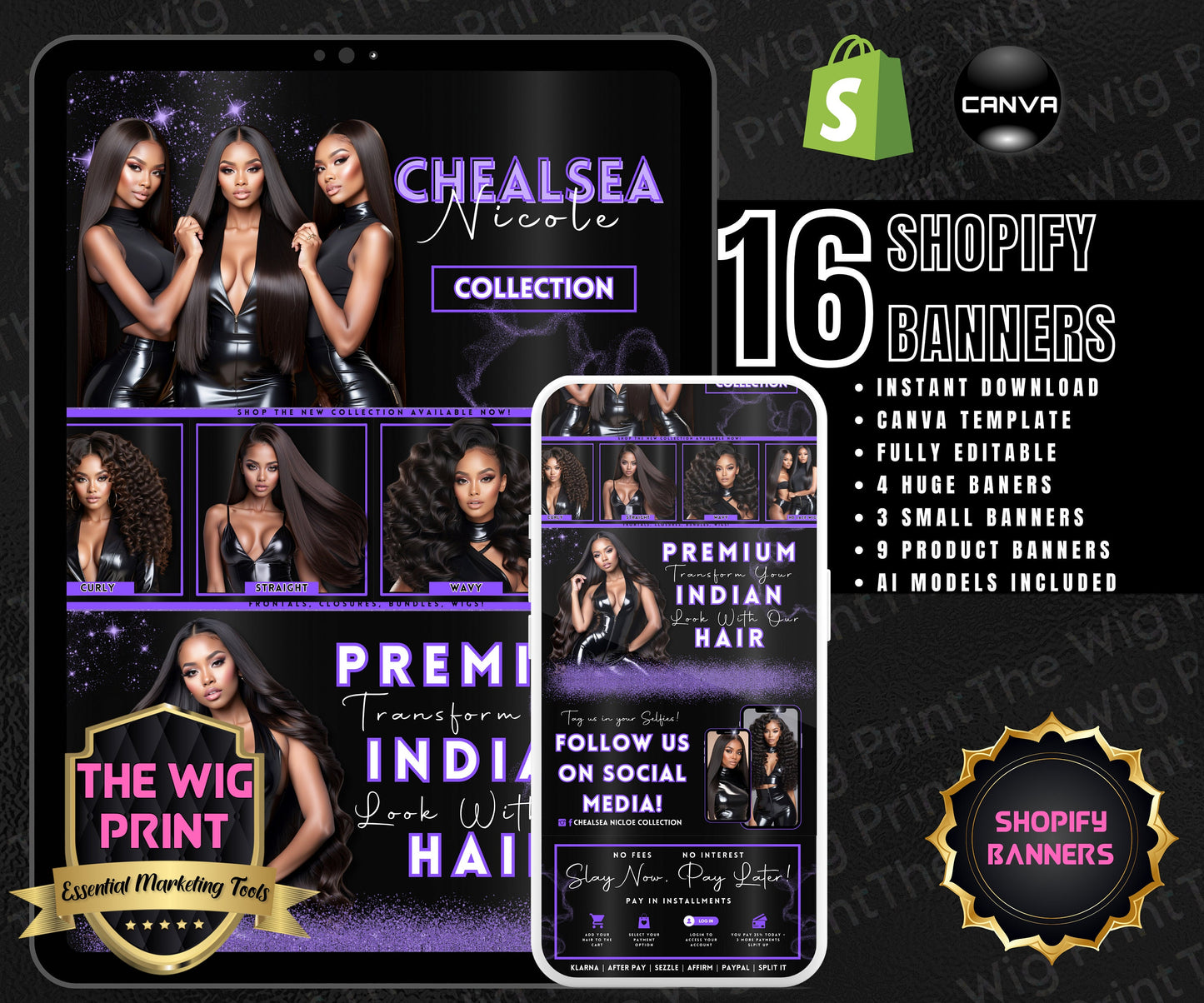 Luxury Indian Hair Website Design | Premade Shopify Website | Hair + Wig Banding Template | DIY | CANVA | Shopify Hair Theme