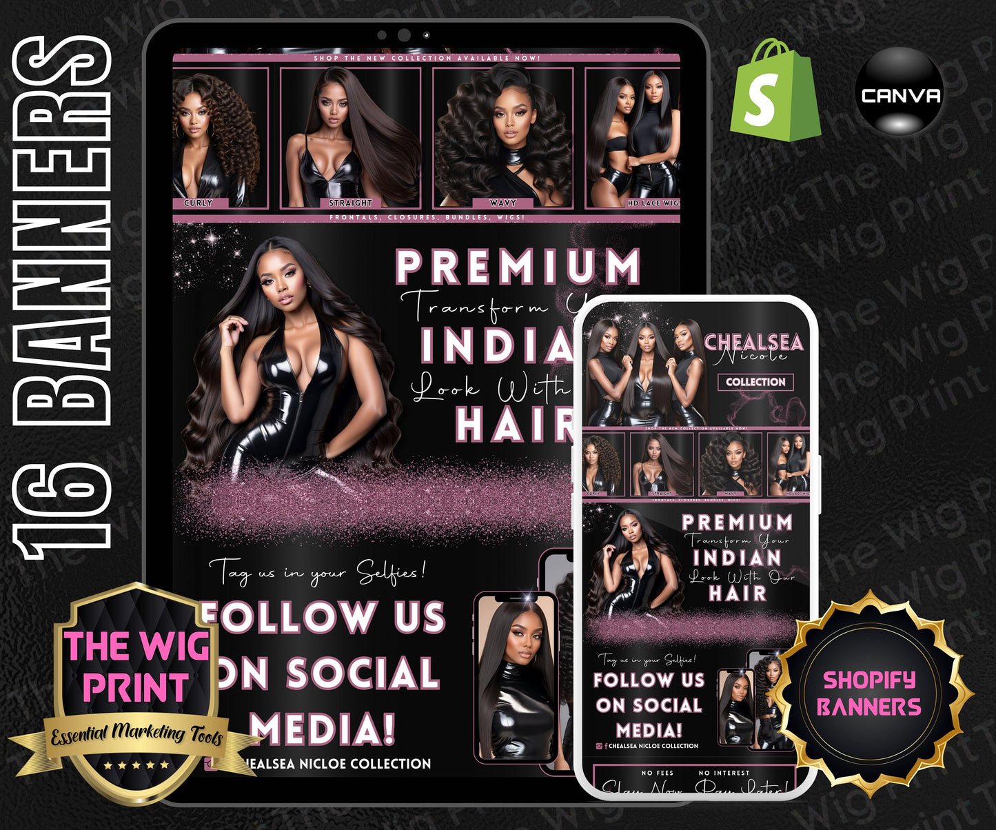 Luxury Indian Hair Website Design | Premade Shopify Website | Hair + Wig Banding Template | DIY | CANVA | Shopify Hair Theme