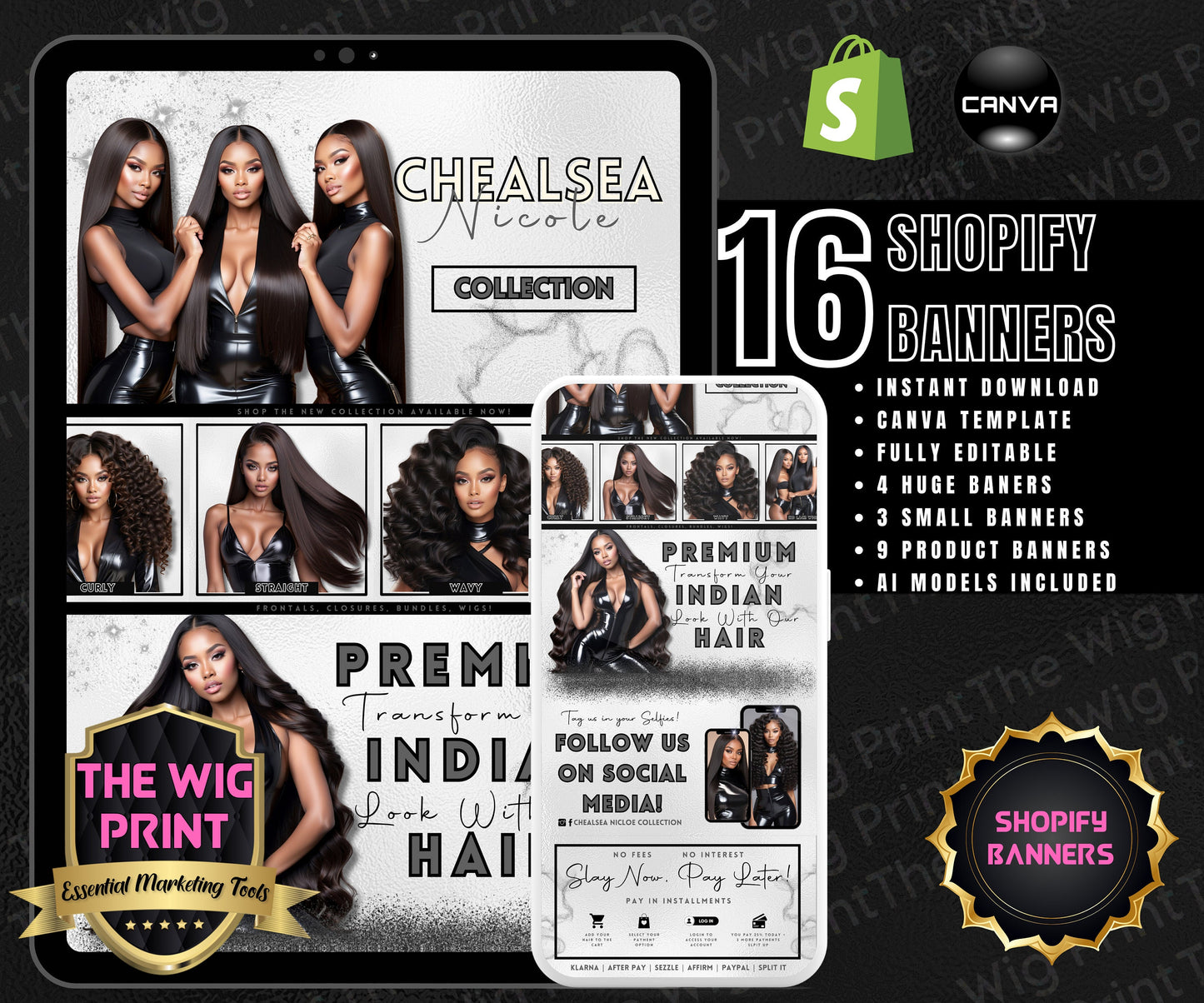 Luxury Indian Hair Website Design | Premade Shopify Website | Hair + Wig Banding Template | DIY | CANVA | Shopify Hair Theme