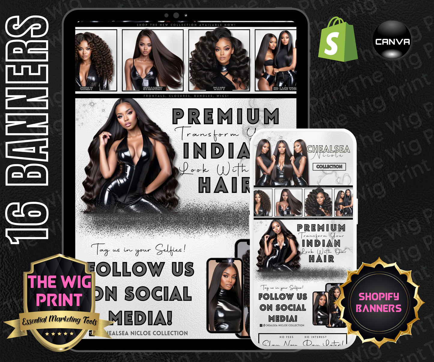 Luxury Indian Hair Website Design | Premade Shopify Website | Hair + Wig Banding Template | DIY | CANVA | Shopify Hair Theme