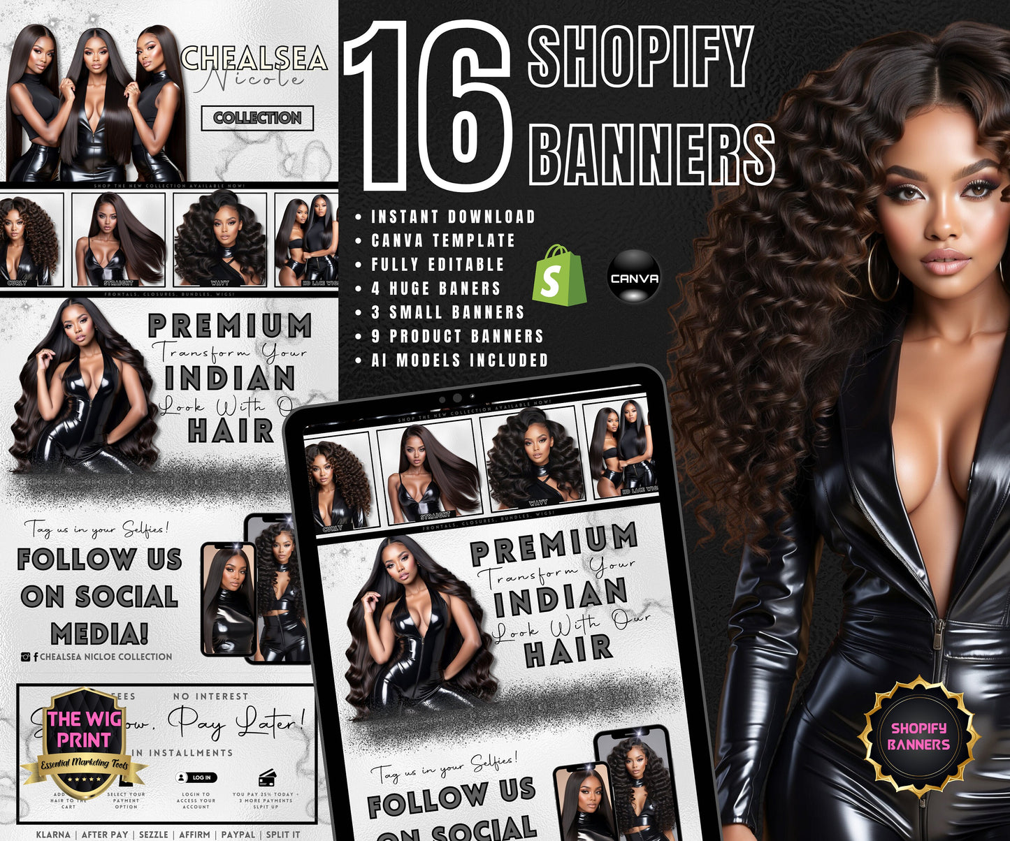 Luxury Indian Hair Website Design | Premade Shopify Website | Hair + Wig Banding Template | DIY | CANVA | Shopify Hair Theme