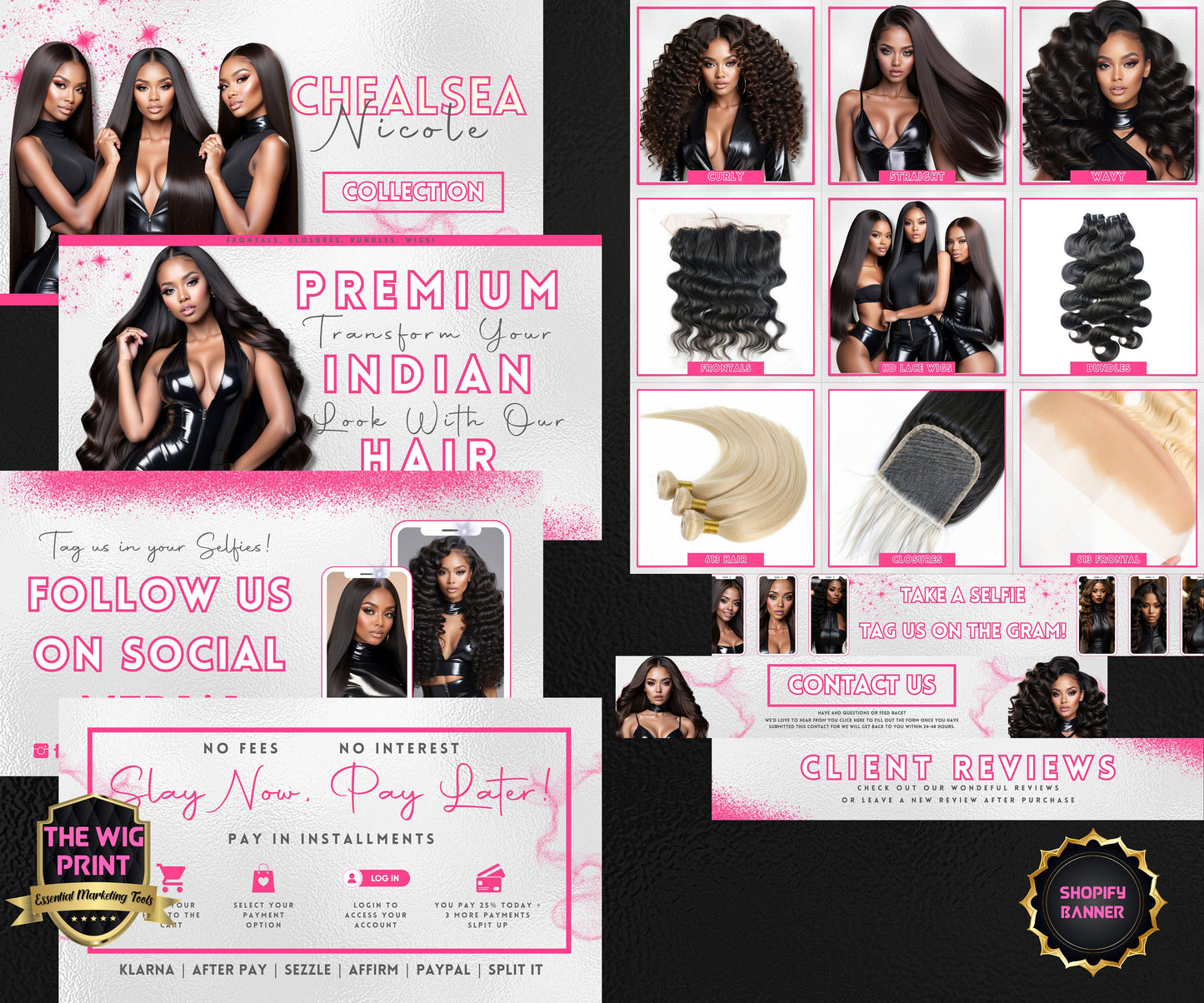 Luxury Indian Hair Website Design | Premade Shopify Website | Hair + Wig Banding Template | DIY | CANVA | Shopify Hair Theme