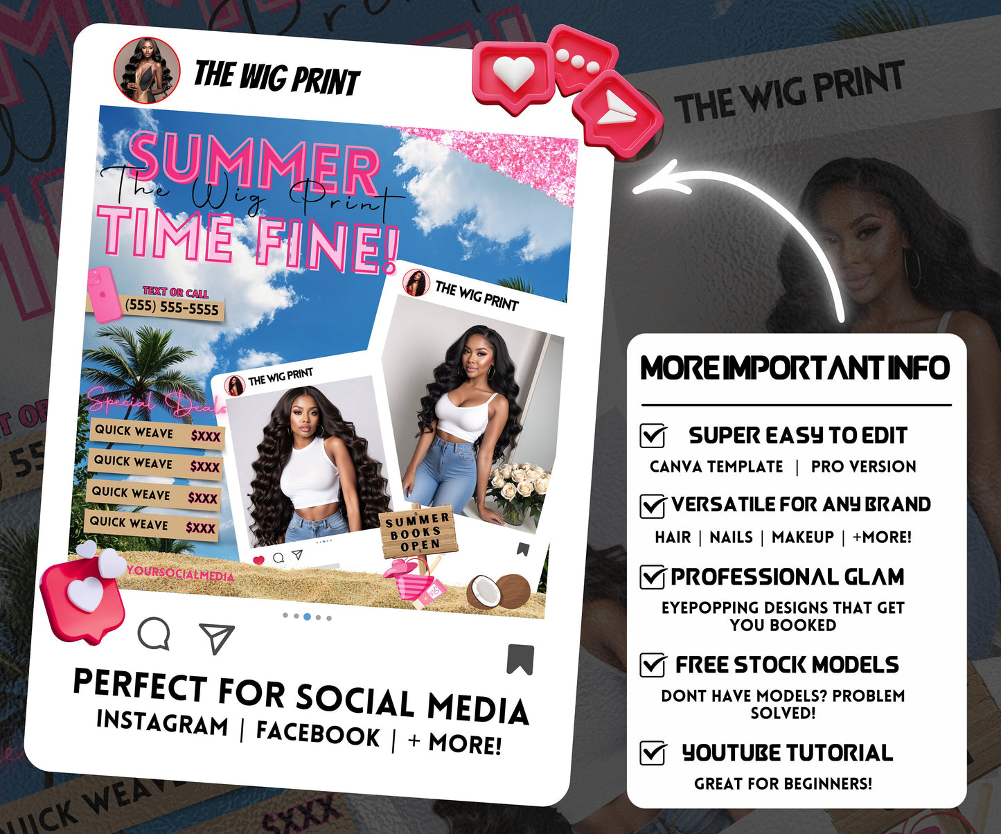 Summer Hair Deals | 1 Booking Flyer | Pink Theme | DIY | CANVA | Summer Break | Summer Special | Summer Appointments | June July August