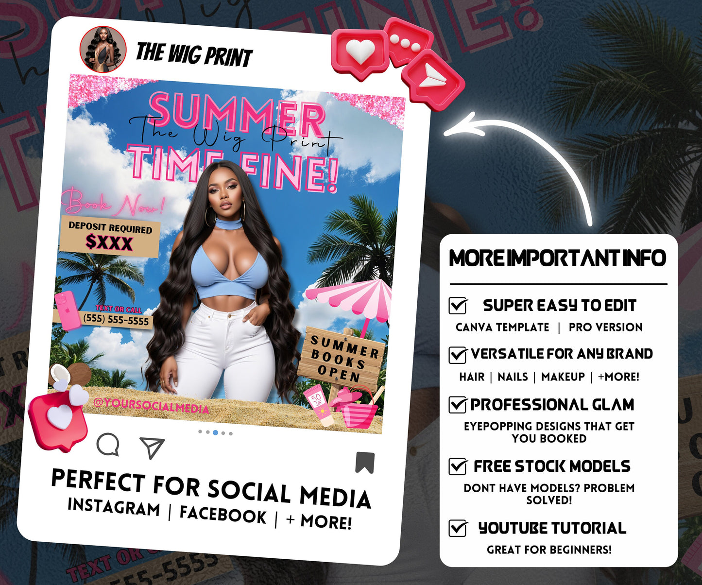 Summer Hair Book Now | 1 Booking Flyer | Pink Theme | DIY | CANVA | Summer Break | Summer Special | Summer Appointments | June July August