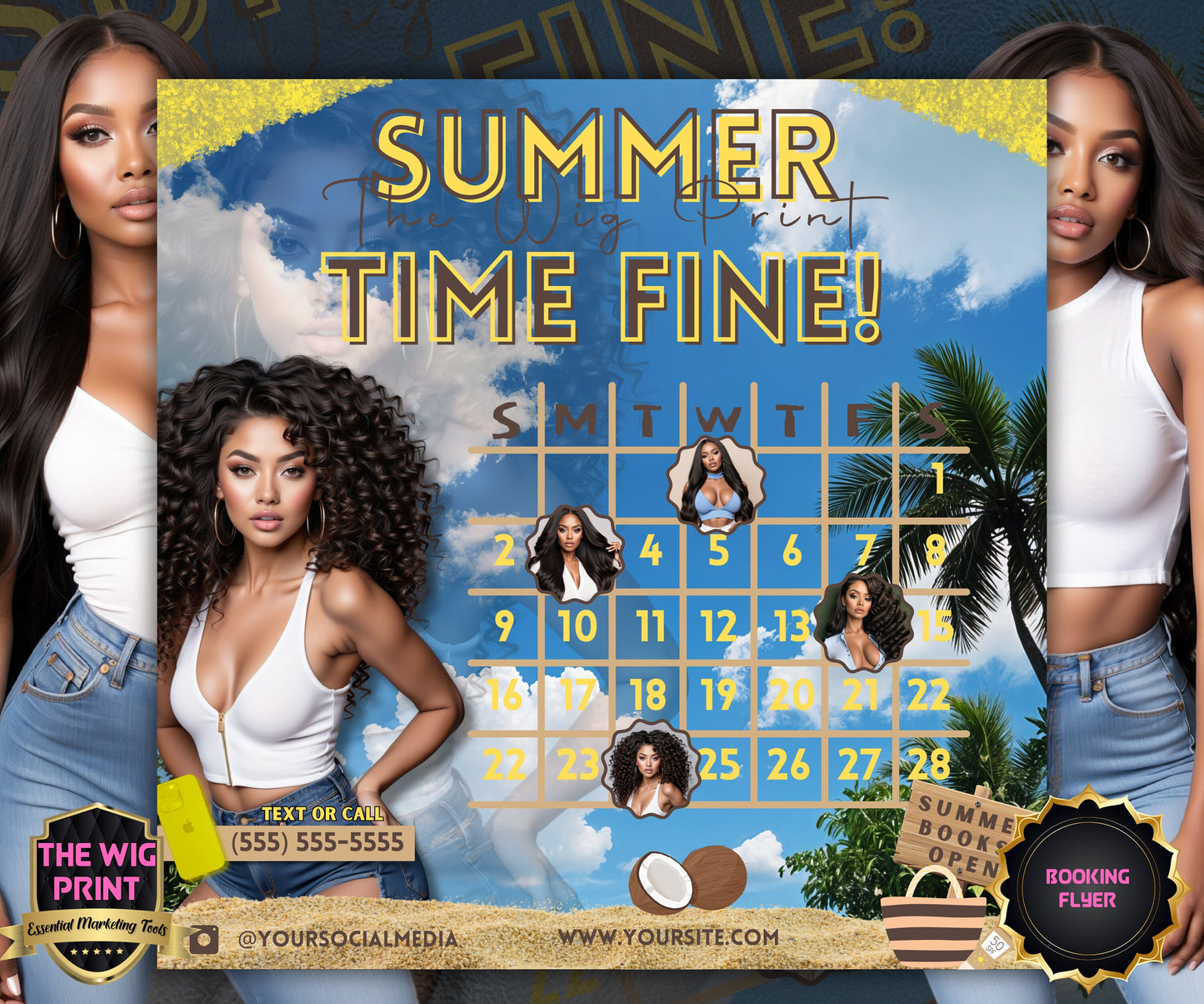 Summer Hair Books Open | 1 Booking Flyer | Yellow | DIY | CANVA | Summer Break | Summer Special | Summer Appointments | June July August