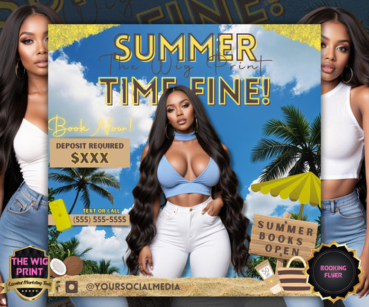 Summer Hair Book Now | 1 Booking Flyer | Yellow | DIY | CANVA | Summer Break | Summer Special | Summer Appointments | June July August